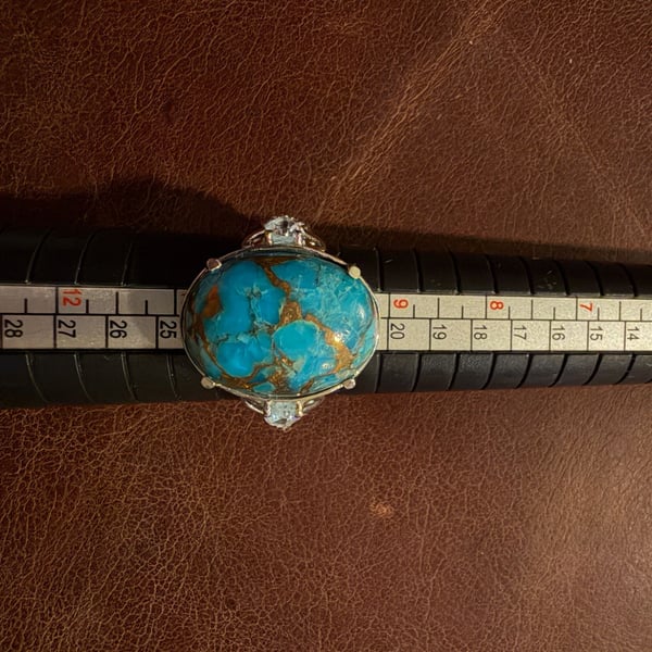 Gems En Vogue Kaolin Turquoise & White Zircon Ring Size 11