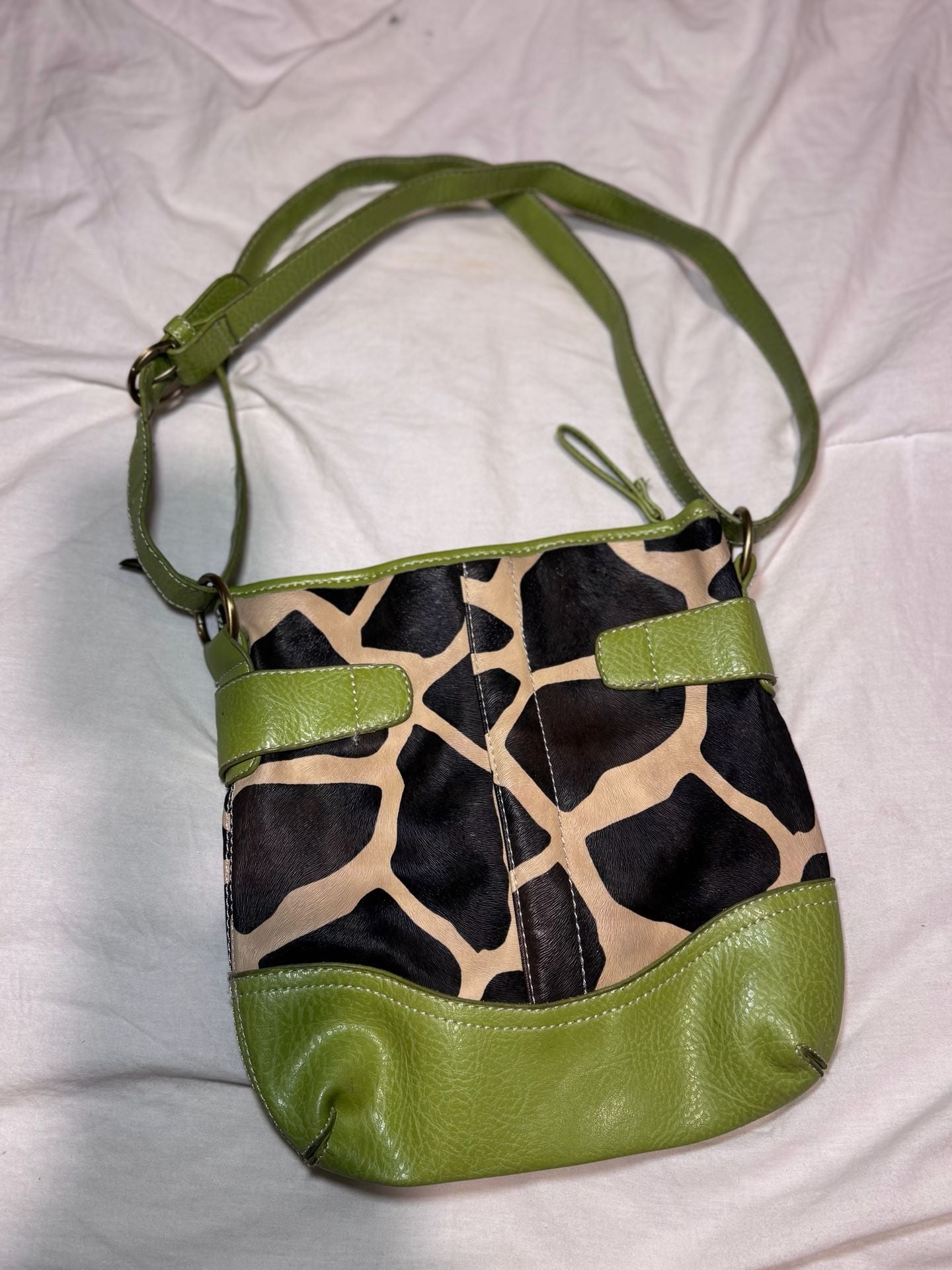 Vintage Giraffe Print Faux Leather Shoulder Bag Lime Green Trim 3
