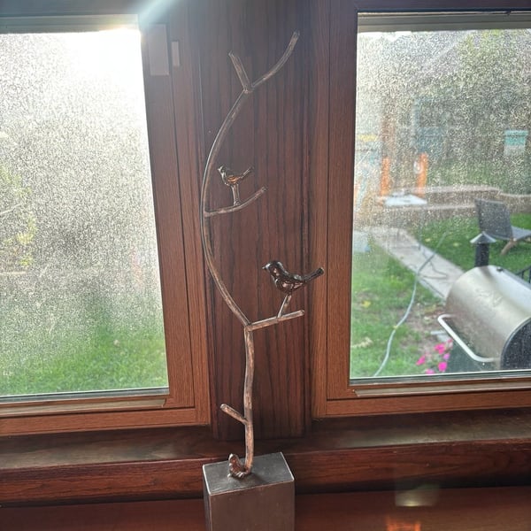 Handmade Metal Birds on Branch Sculpture/Necklace Holder