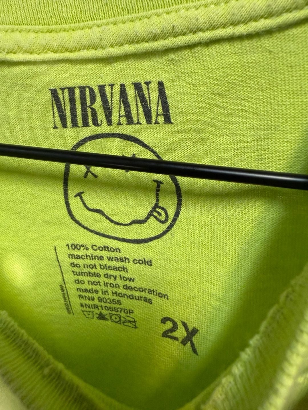 Thrashed Nirvana Smiley Face T-Shirt Size 2X Lime Green Graphic Tee 3
