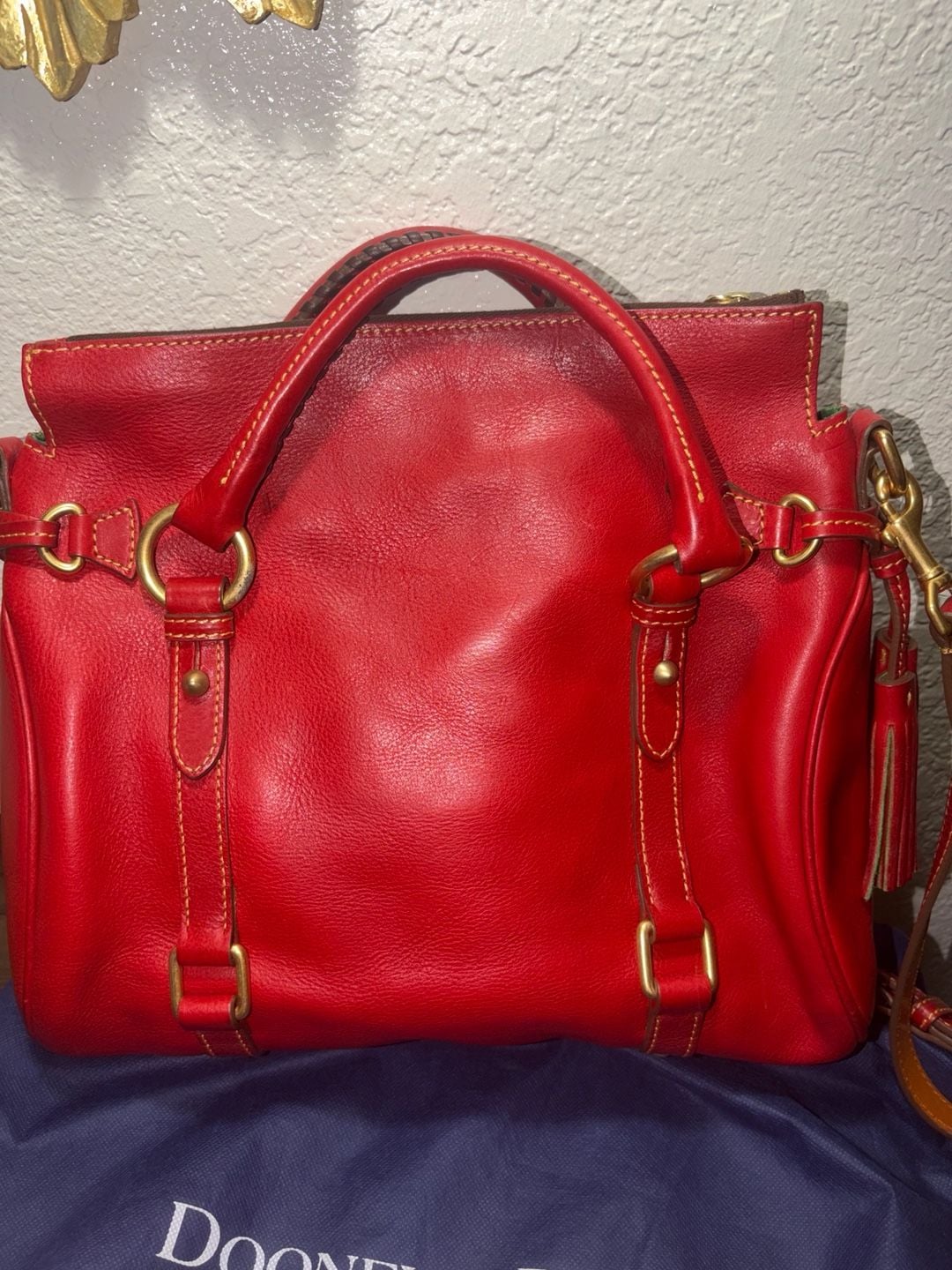Dooney & Bourke Florentine Red Leather Satchel Tote Bag 6