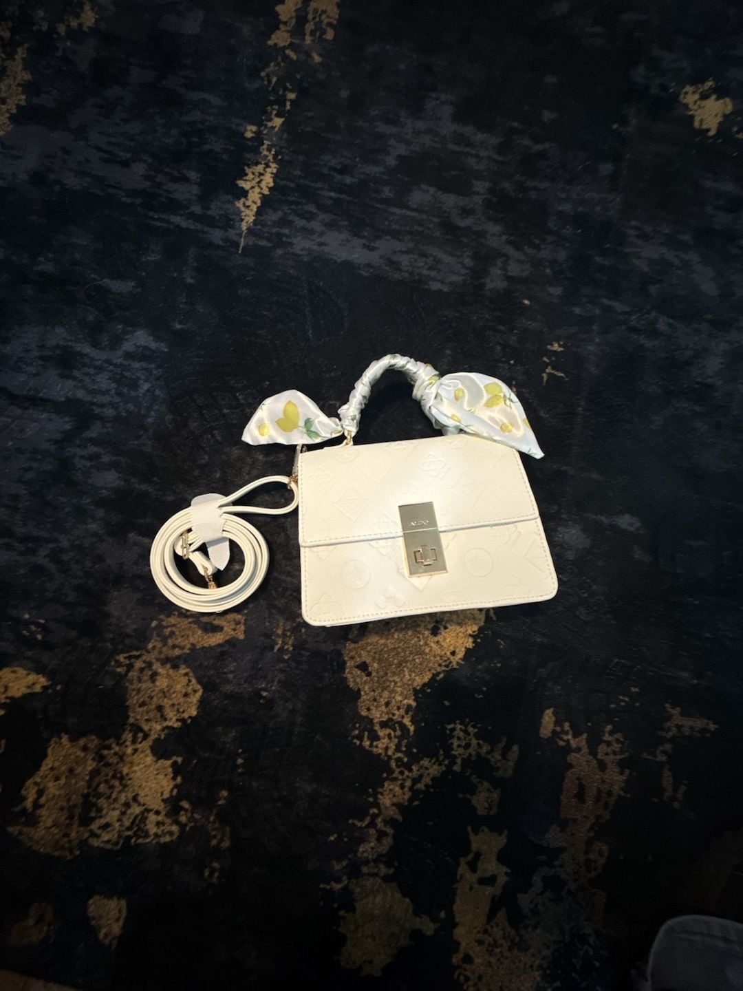Aldo Callunaax Satchel Handbag White Embossed Crossbody With Scarf 2