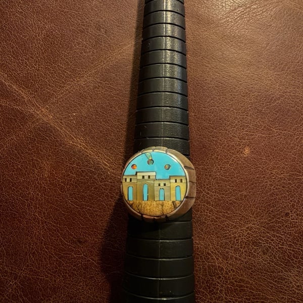 Native American Pueblo Inlay Silver Ring Size 10 Turquoise
