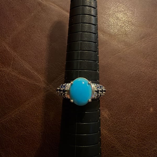 Turquoise and Sapphire Sterling Silver Ring Size 7.5