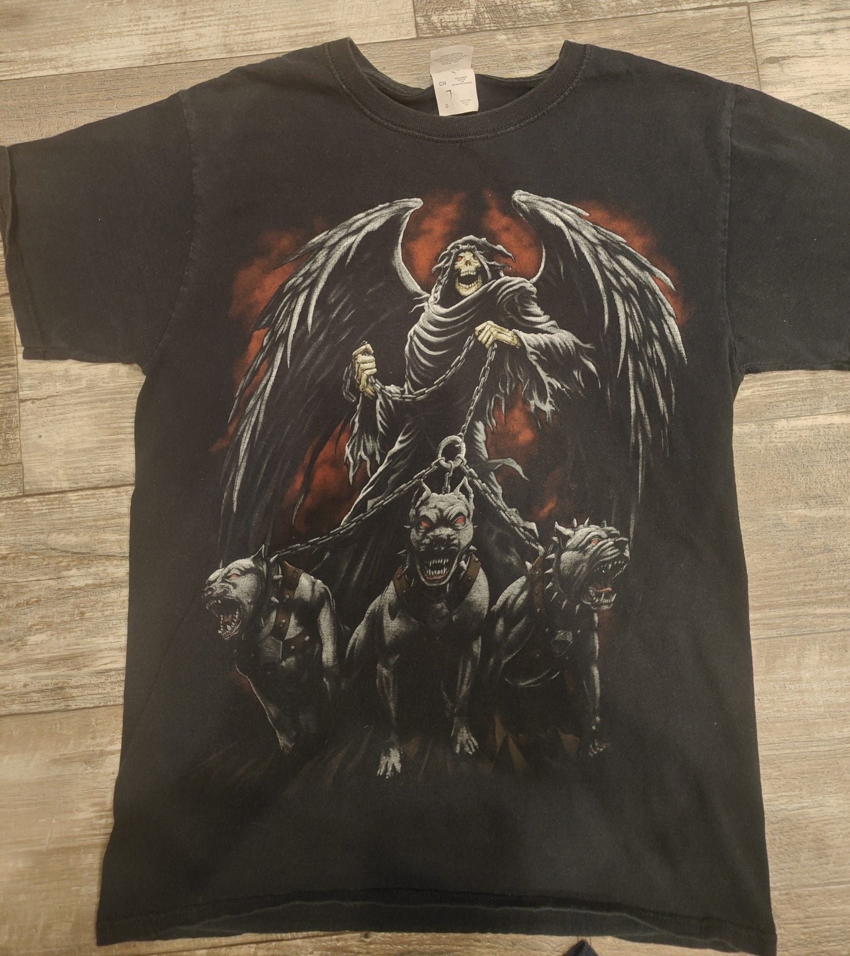 Vintage Y2k T Shirt Grim Reaper With Hell Hounds Size Small Pit To Pit 19in 2