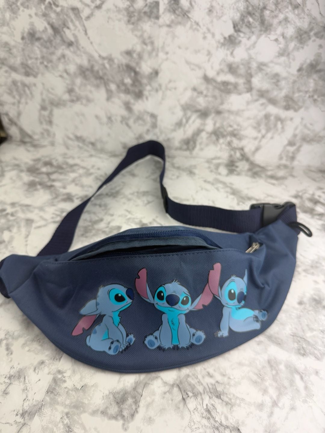 Disney Stitch Sitting Trio Fanny Pack Blue Navy Canvas Waist Bag 1