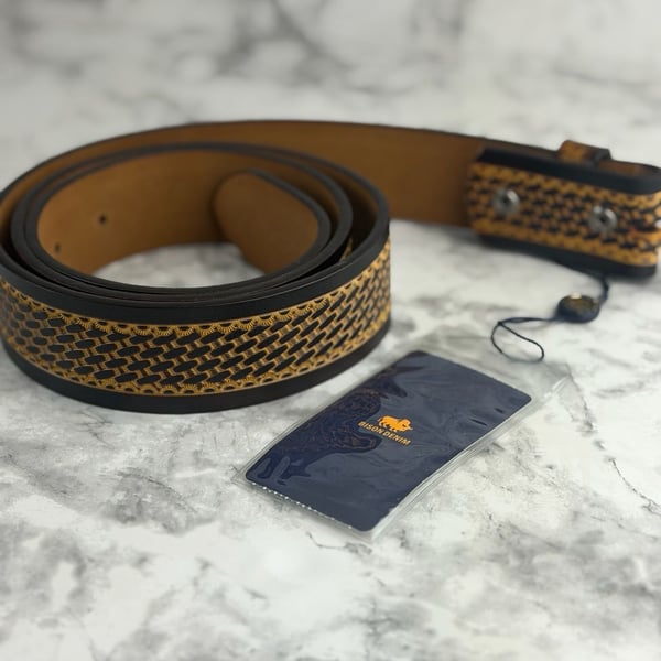Bison Denim Leather Belt DS052-1ZM-120 Coffee Split Leather 38mm