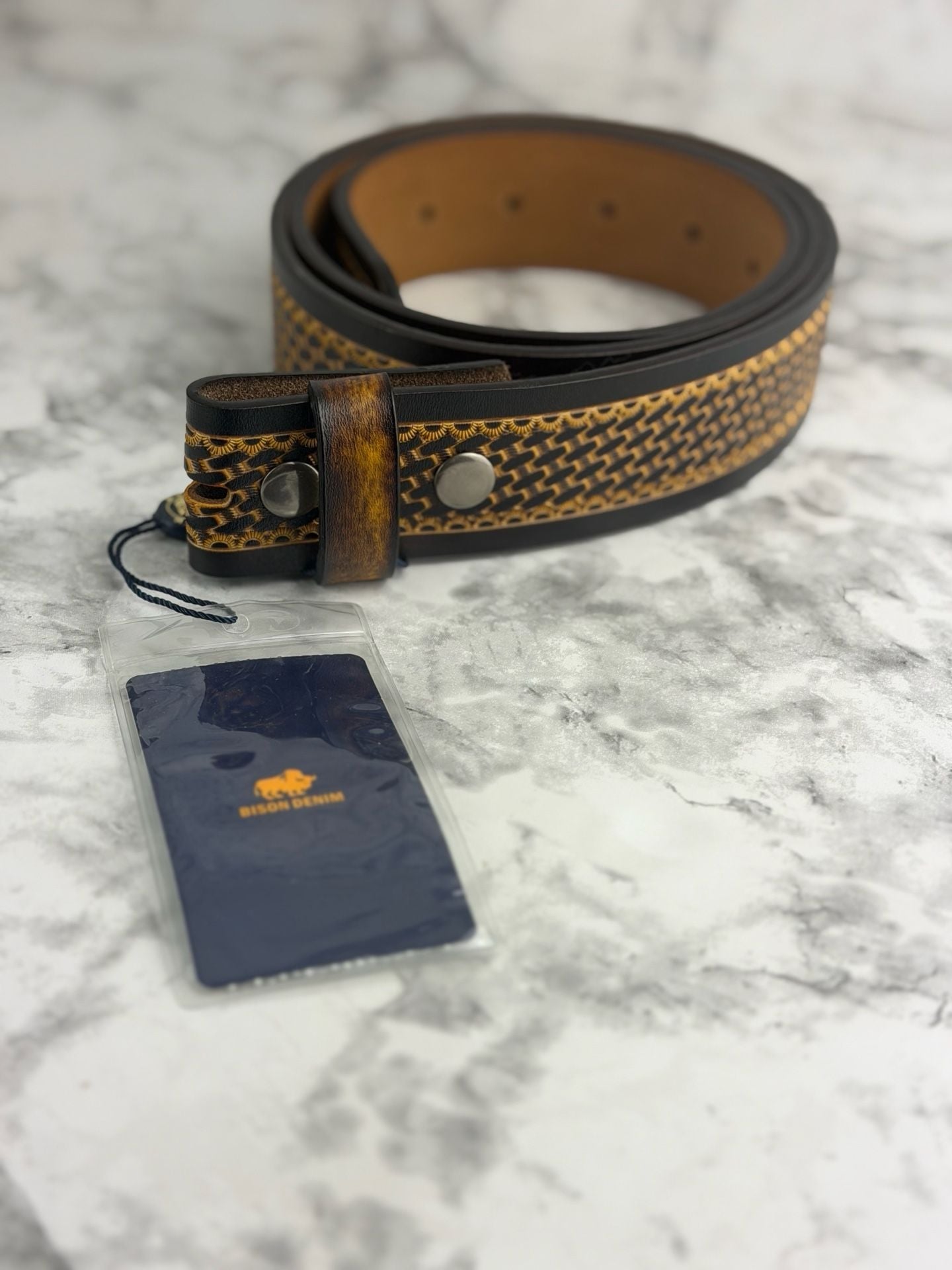 Bison Denim Leather Belt DS052-1ZM-120 Coffee Split Leather 38mm 2
