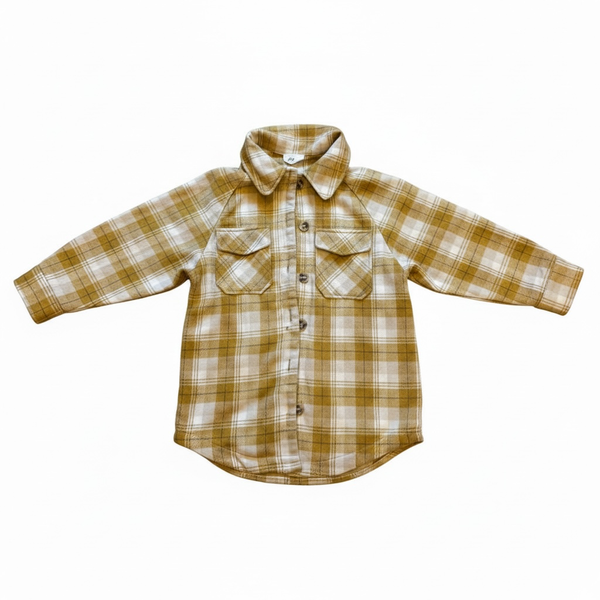 New In Plaid Flannel Shacket Size M Yellow White Long Sleeve Button Down