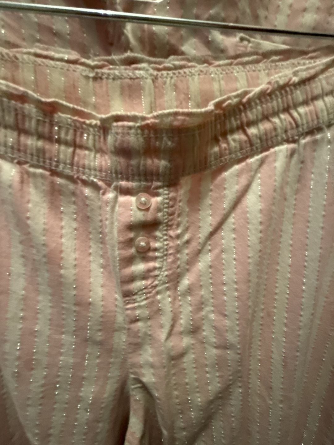 Victoria's Secret Pajama Set Size L Pink White Silver Metallic Striped 3