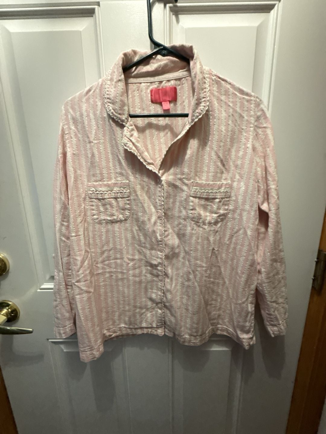 Victoria's Secret Pajama Set Size L Pink White Silver Metallic Striped 4