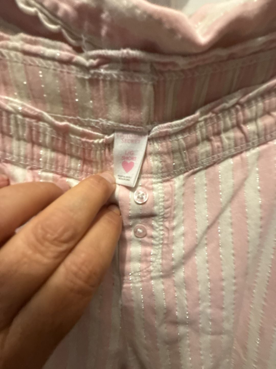 Victoria's Secret Pajama Set Size L Pink White Silver Metallic Striped 8