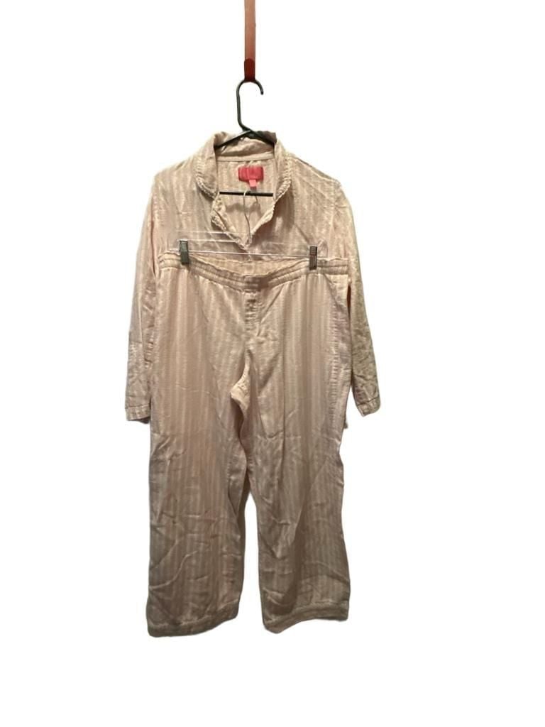 Victoria's Secret Pajama Set Size L Pink White Silver Metallic Striped 1