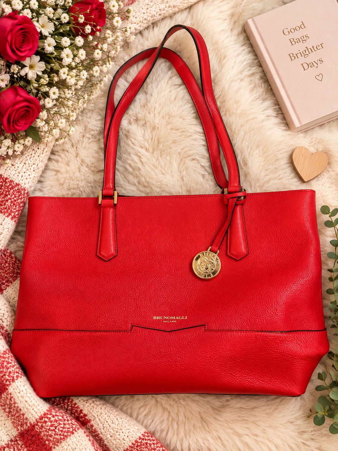 Bruno Magli Leather Tote Red Handbag 2