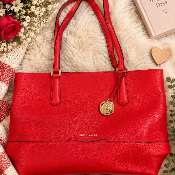 Bruno Magli Leather Tote Red Handbag