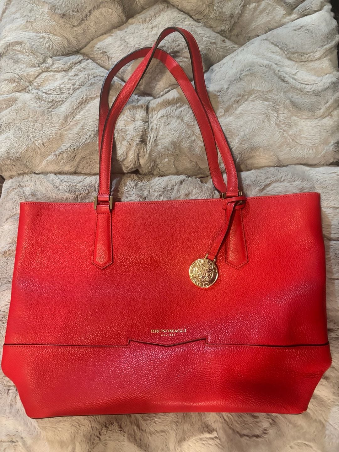 Bruno Magli Leather Tote Red Handbag 3