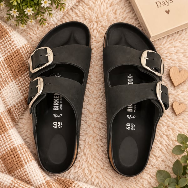 Birkenstock Arizona Big Buckle Size 40 Black Oiled Leather Sandals