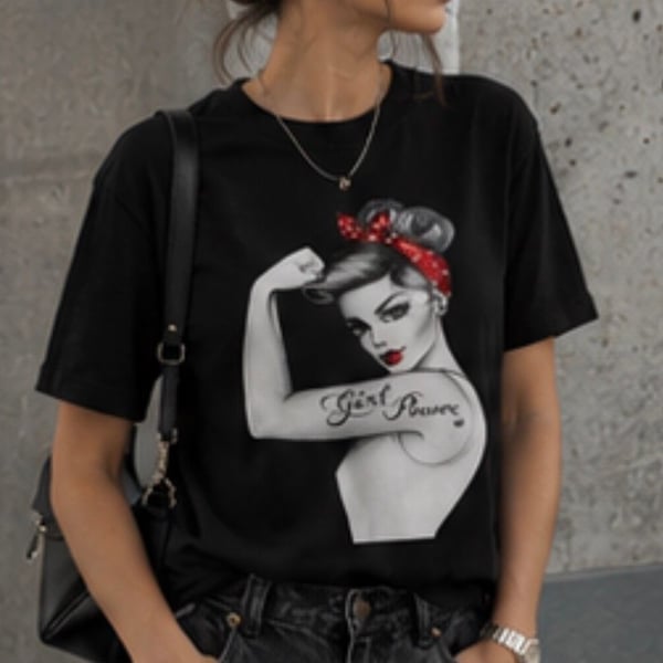 Girl Power Pinup Retro Vintage Black T-Shirt