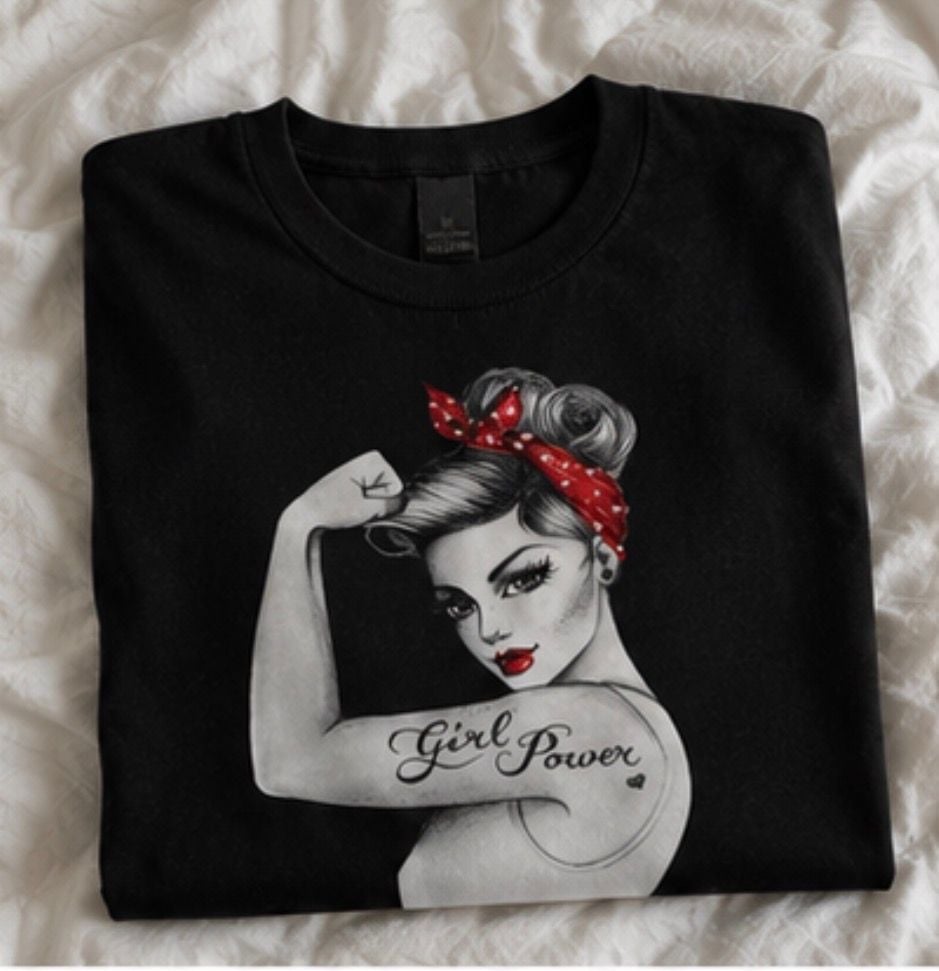 Girl Power Pinup Retro Vintage Black T-Shirt 3