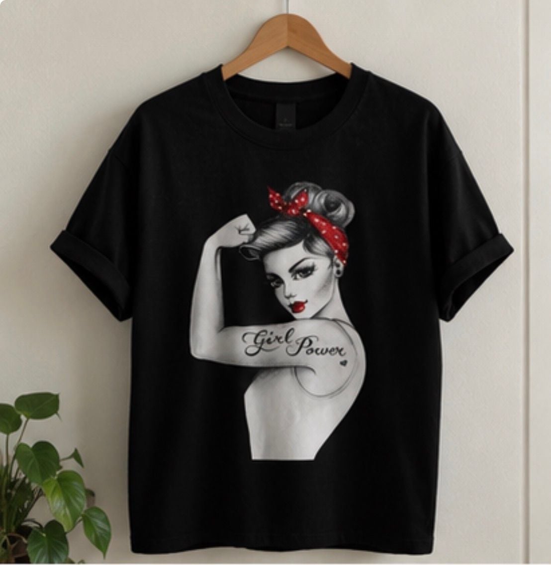 Girl Power Pinup Retro Vintage Black T-Shirt 4