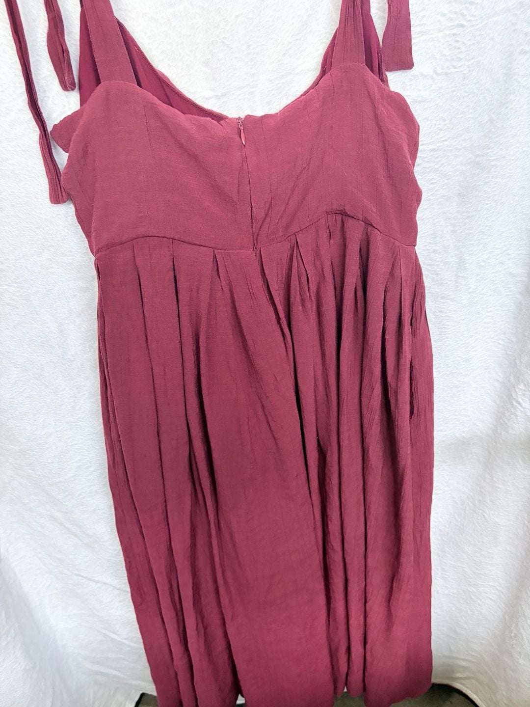 En Creme Heidi Jumpsuit Burgundy Tie Straps Pleated 6