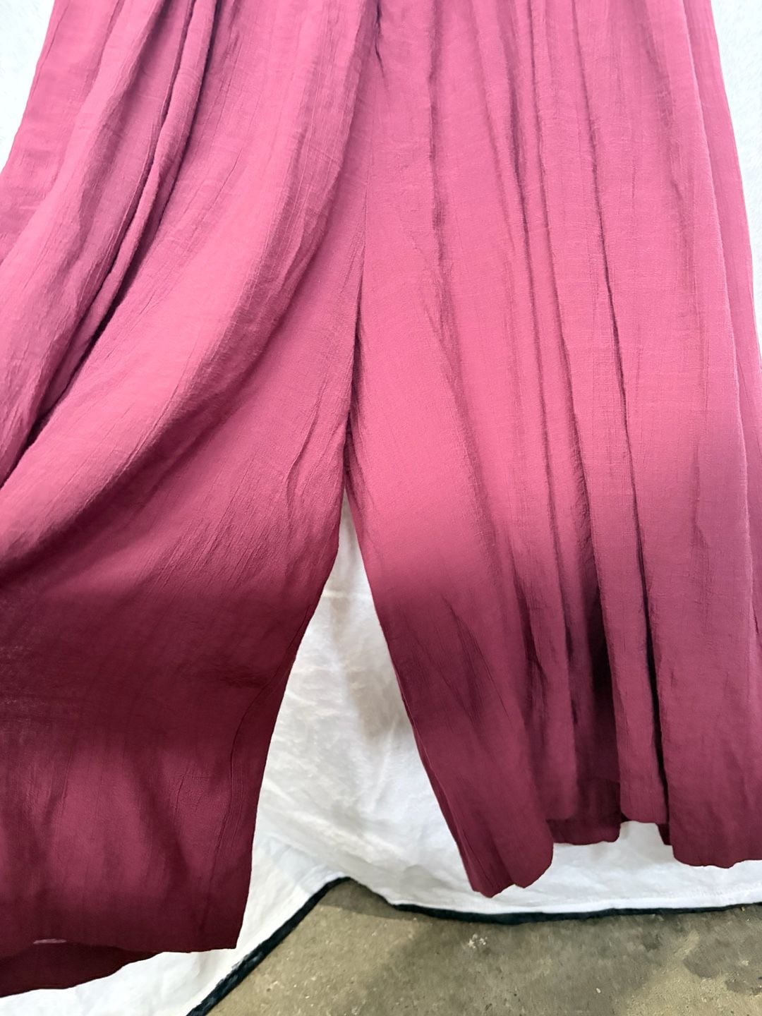 En Creme Heidi Jumpsuit Burgundy Tie Straps Pleated 7