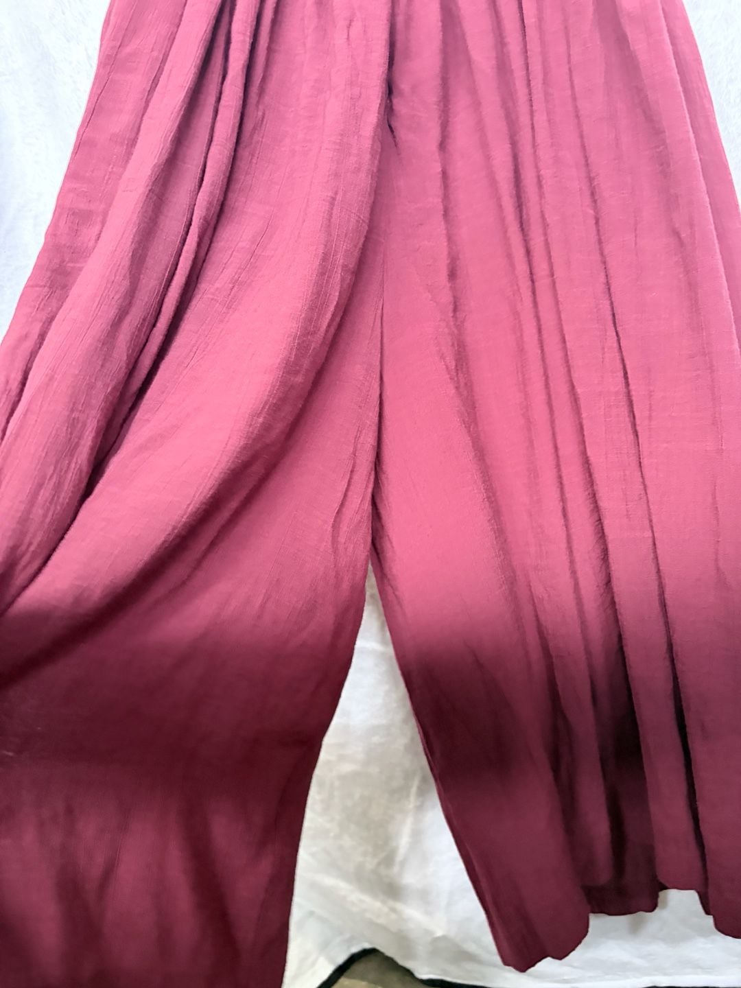 En Creme Heidi Jumpsuit Burgundy Tie Straps Pleated 8
