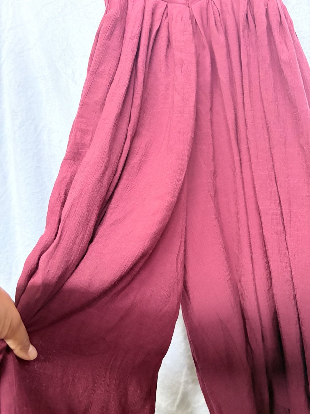 En Creme Heidi Jumpsuit Burgundy Tie Straps Pleated 9