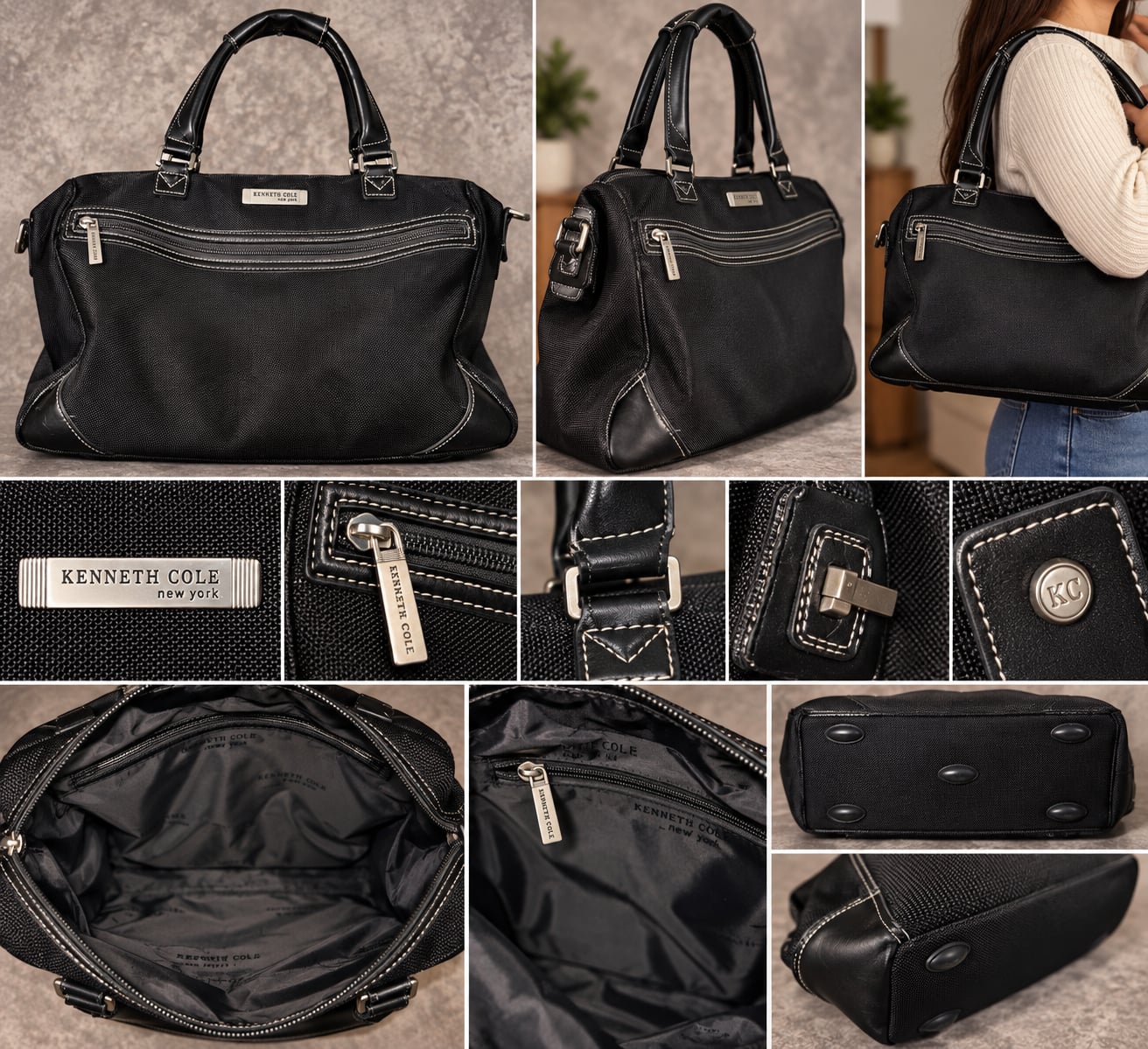 Kenneth Cole New York Laptop Tote Bag Black Nylon 2