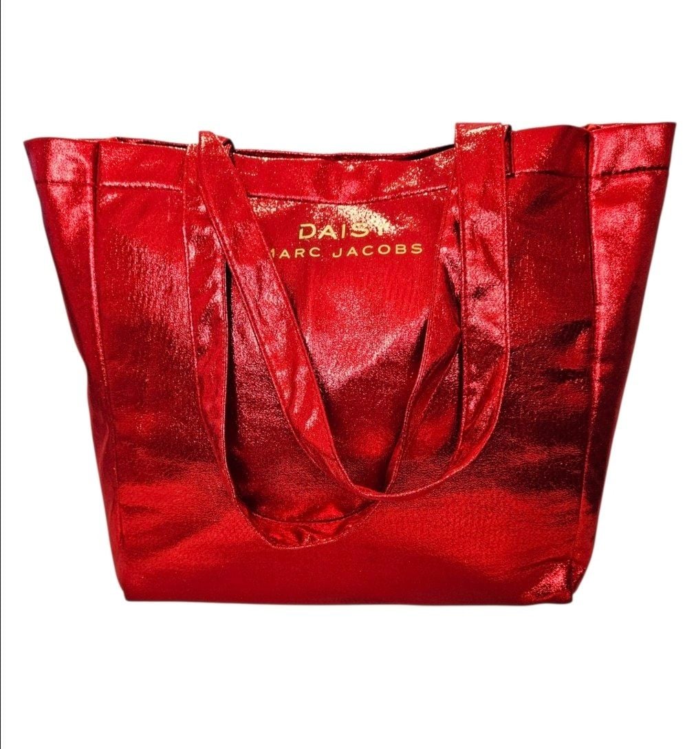 Marc Jacobs Daisy Red Metallic Tote Shopping Bag 3