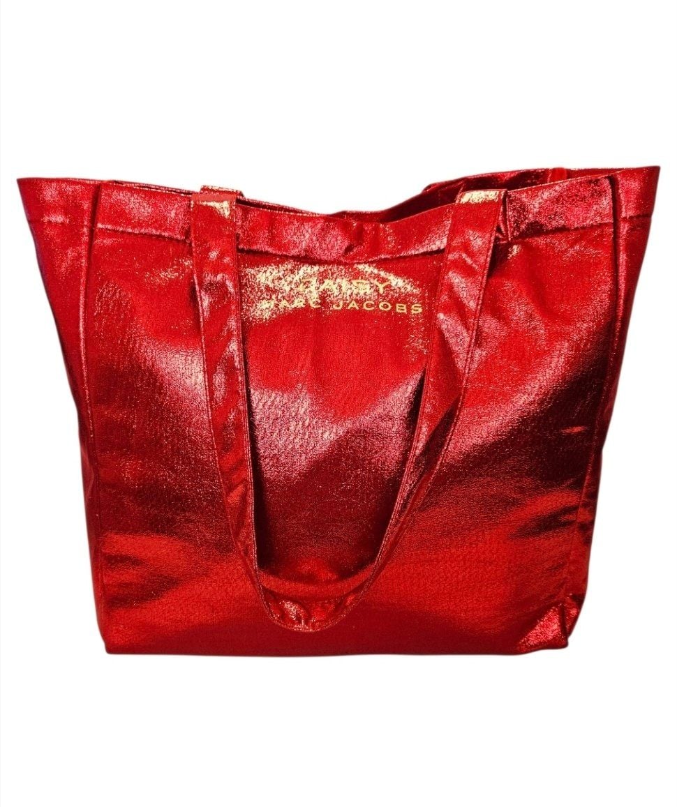 Marc Jacobs Daisy Red Metallic Tote Shopping Bag 9