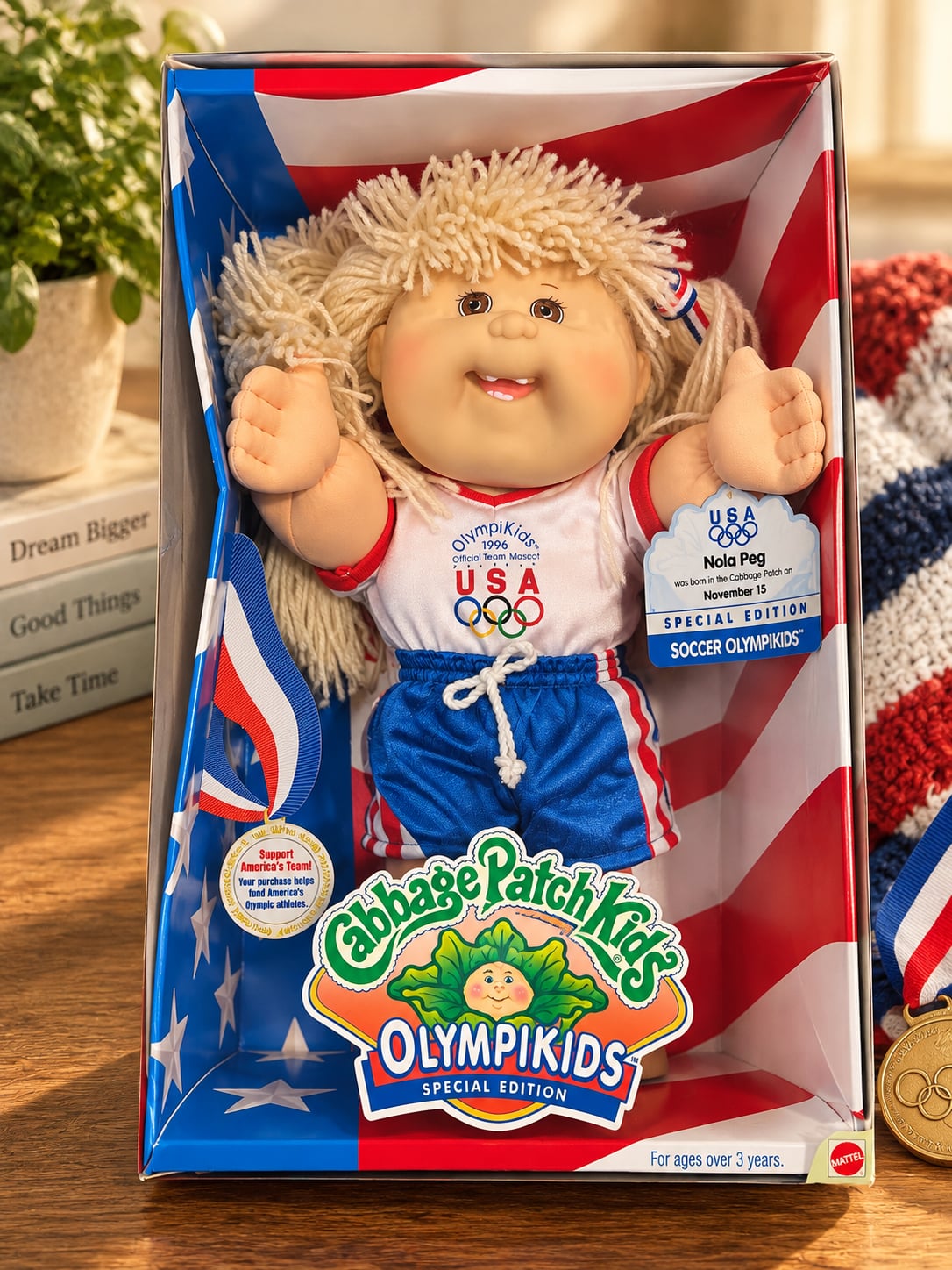 Mattel Cabbage Patch Kids 14 In Nola Peg Soccer Olympikids 1996 Doll 1