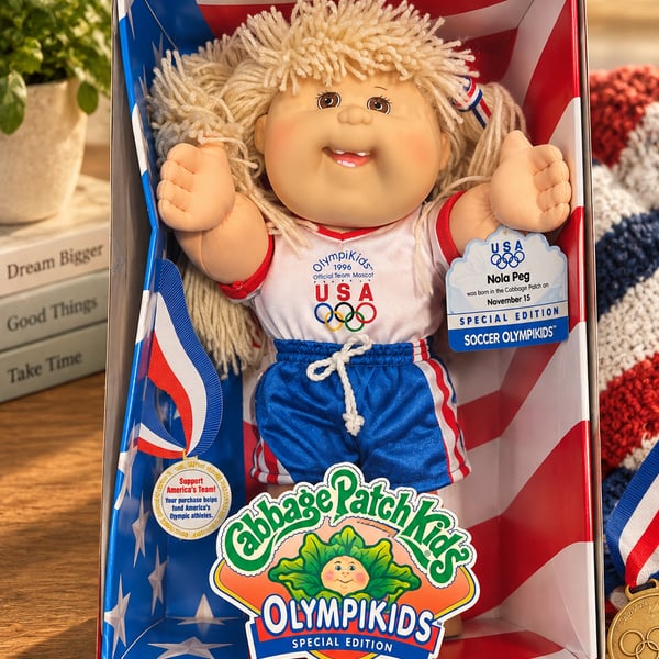 Mattel Cabbage Patch Kids 14 In Nola Peg Soccer Olympikids 1996 Doll
