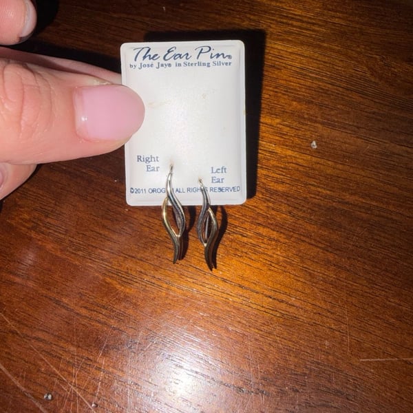 José Jay The Ear Pin Sterling Silver Two Tone Earrings Vintage 