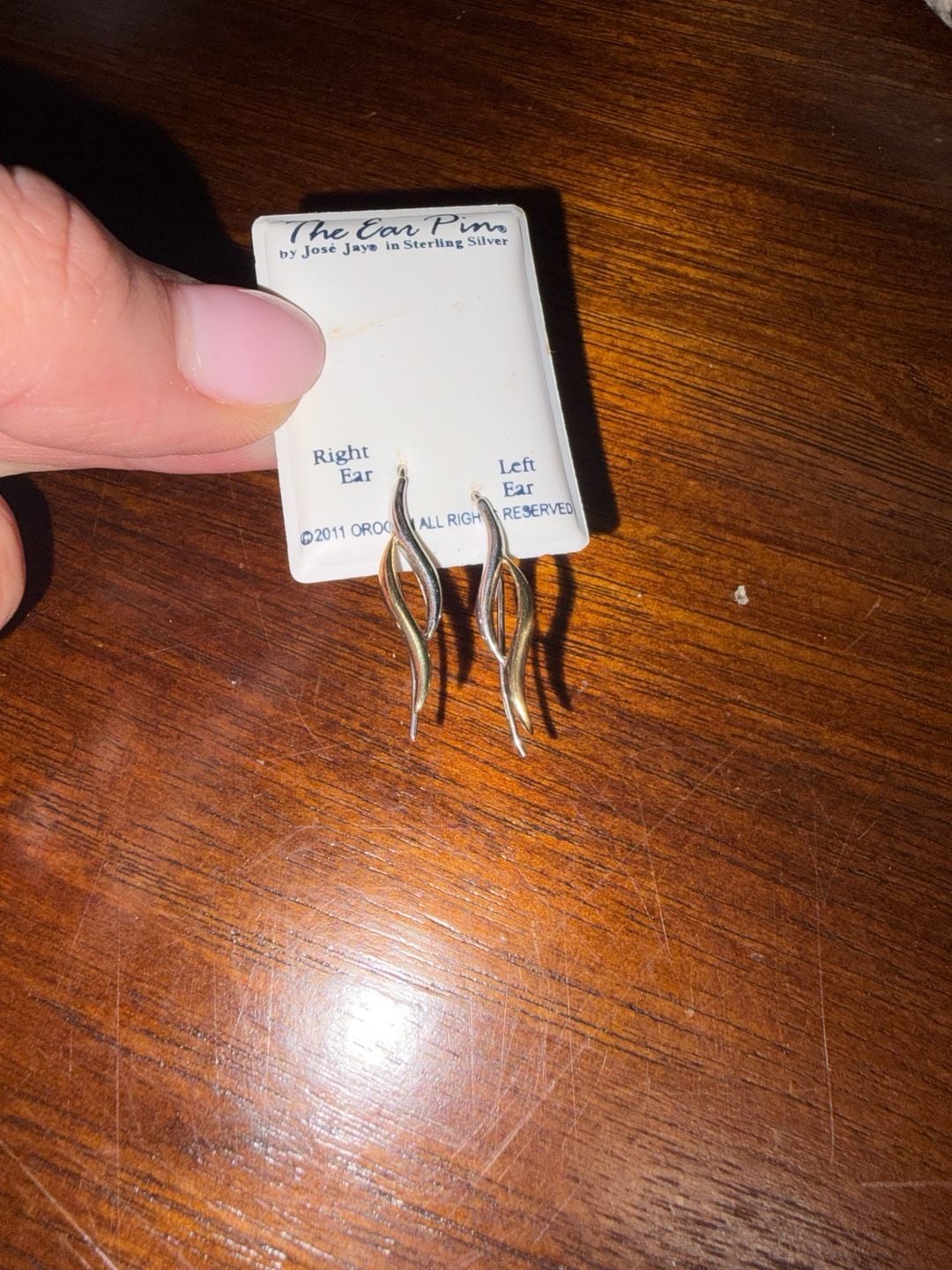José Jay The Ear Pin Sterling Silver Two Tone Earrings Vintage 5