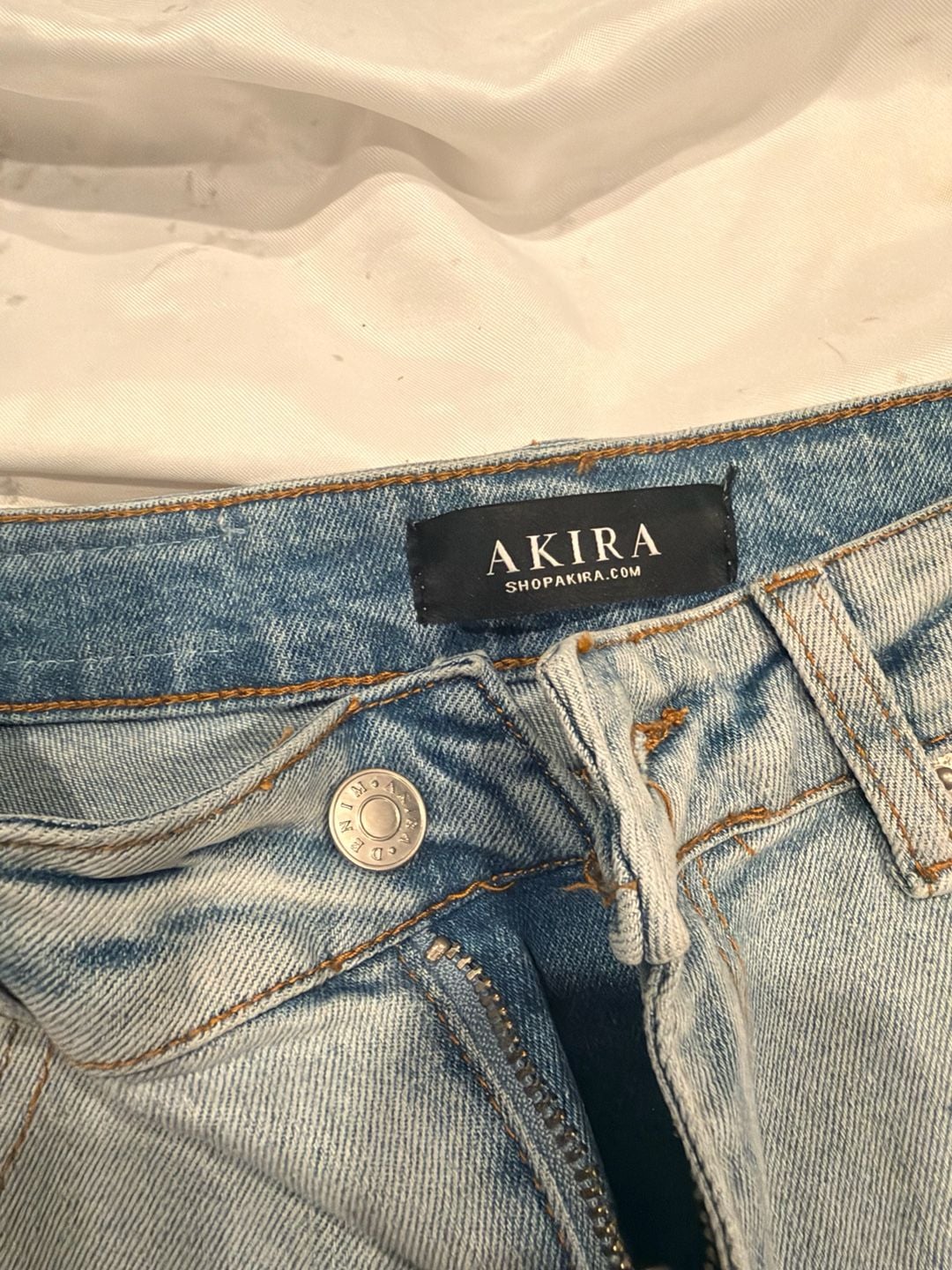 Akira Light Blue Rhinestone Embellished Distressed Skinny Jeans Size 7 5