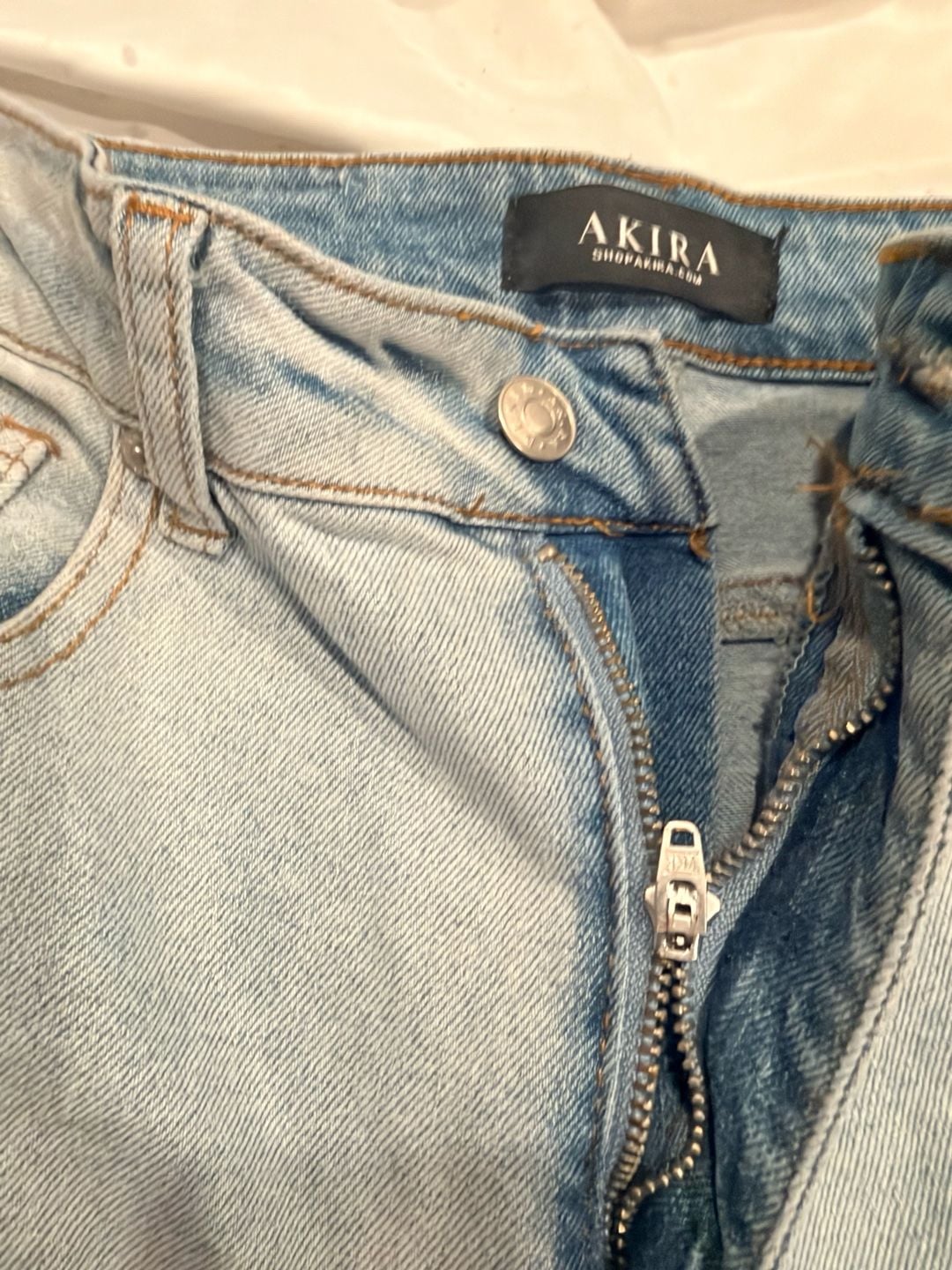 Akira Light Blue Rhinestone Embellished Distressed Skinny Jeans Size 7 6