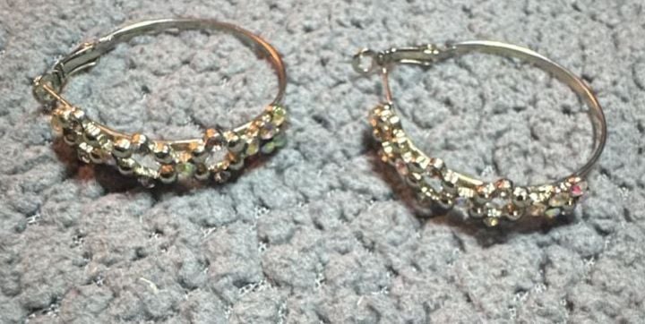 Unbranded Silver Rhinestone Beaded Hoop Earrings 2