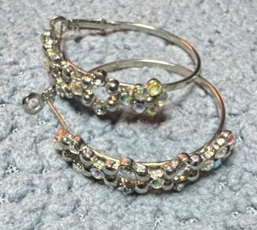 Unbranded Silver Rhinestone Beaded Hoop Earrings 3
