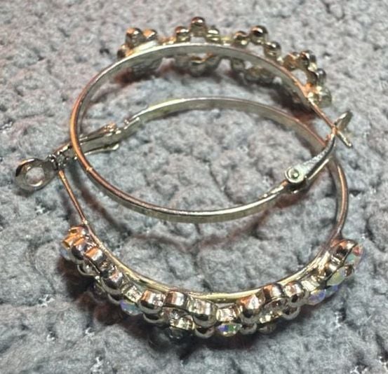 Unbranded Silver Rhinestone Beaded Hoop Earrings 4
