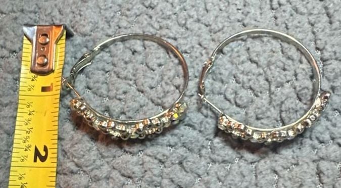 Unbranded Silver Rhinestone Beaded Hoop Earrings 5