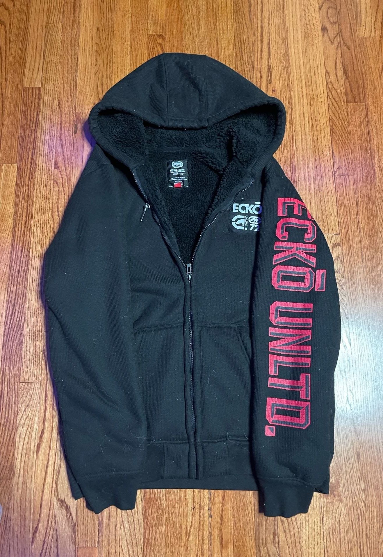 Ecko Unltd Zip-Up Hoodie Size M Black Sherpa Lined 2