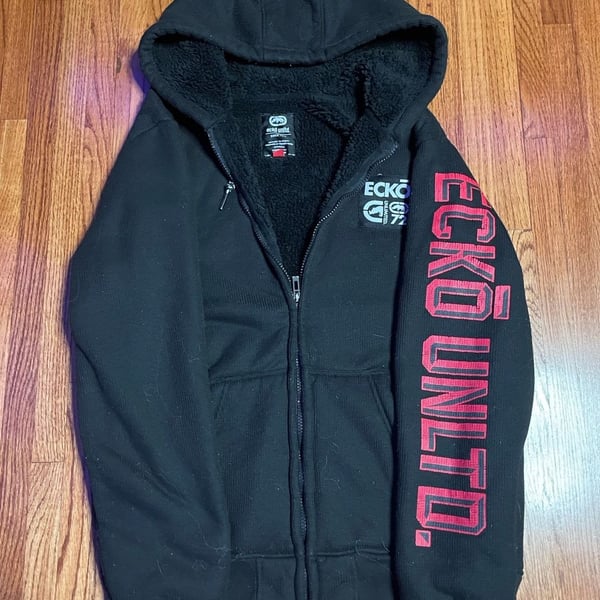 Ecko Unltd Zip-Up Hoodie Size M Black Sherpa Lined