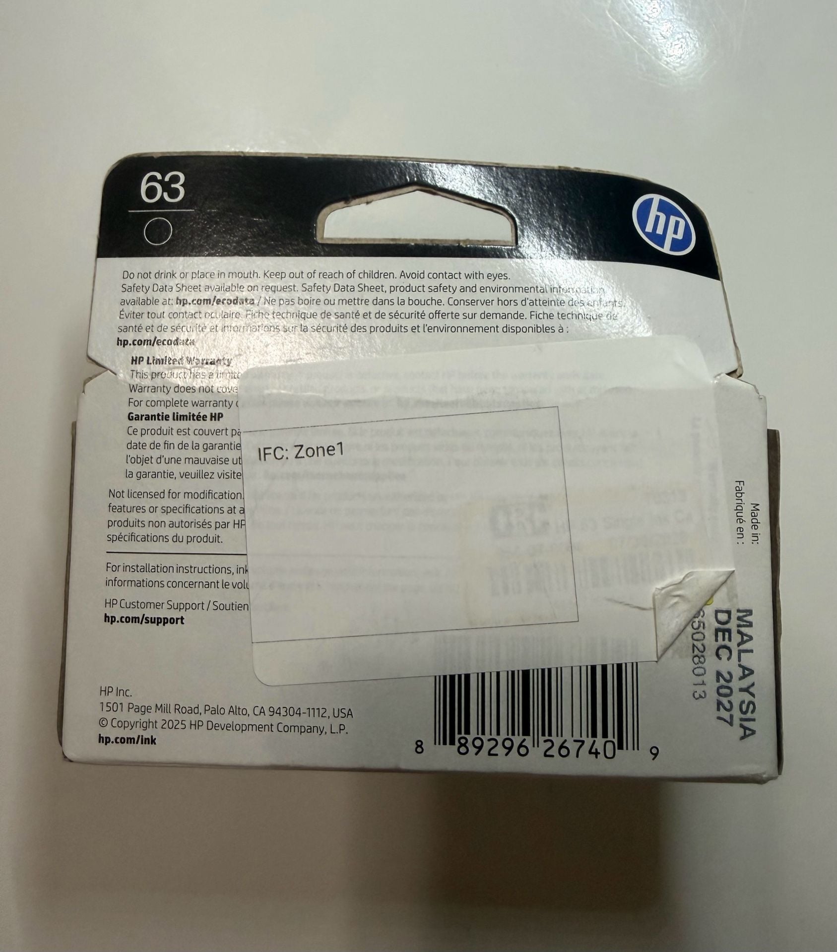 HP 63 Ink Cartridge - Black Exp Dec 2027 2