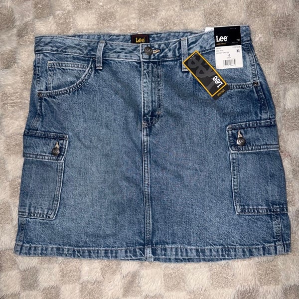 Lee Heritage Denim Cargo Mini Skirt Size 10 Bright Dream Blue