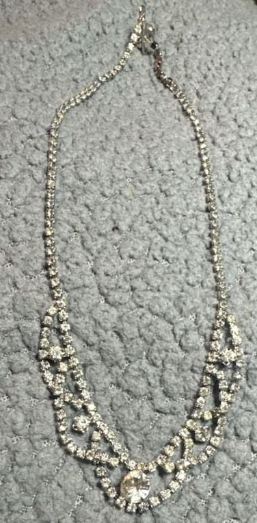 Vintage Rhinestone Collar Necklace Silver Tone Bib Choker 2