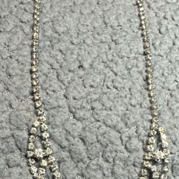 Vintage Rhinestone Collar Necklace Silver Tone Bib Choker