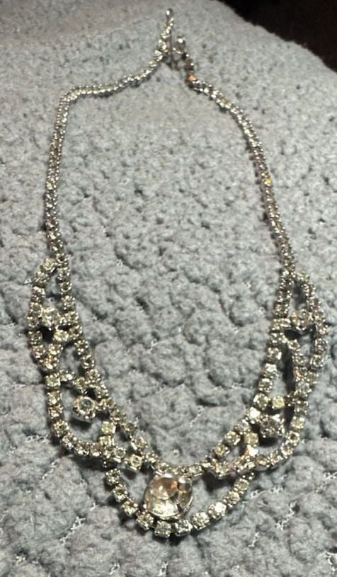 Vintage Rhinestone Collar Necklace Silver Tone Bib Choker 3