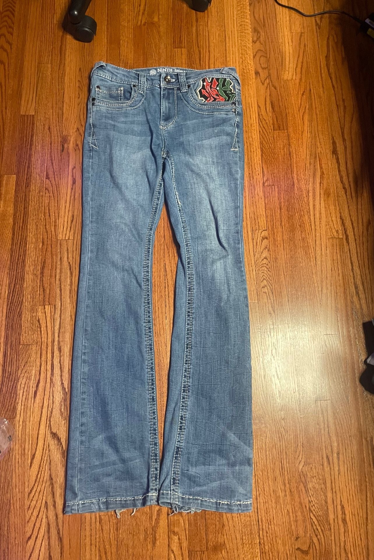 Ninth Hall Jeans Size 30 Embroidered Pocket Y2K Flare Denim 2