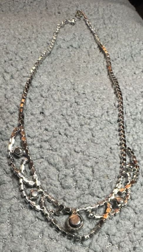 Vintage Rhinestone Collar Necklace Silver Tone Bib Choker 5